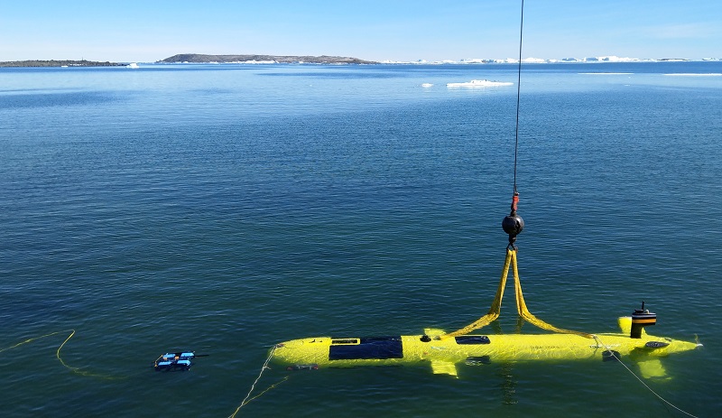 The Antarctic Gateway Partnership AUV floating in Antarctic waters 